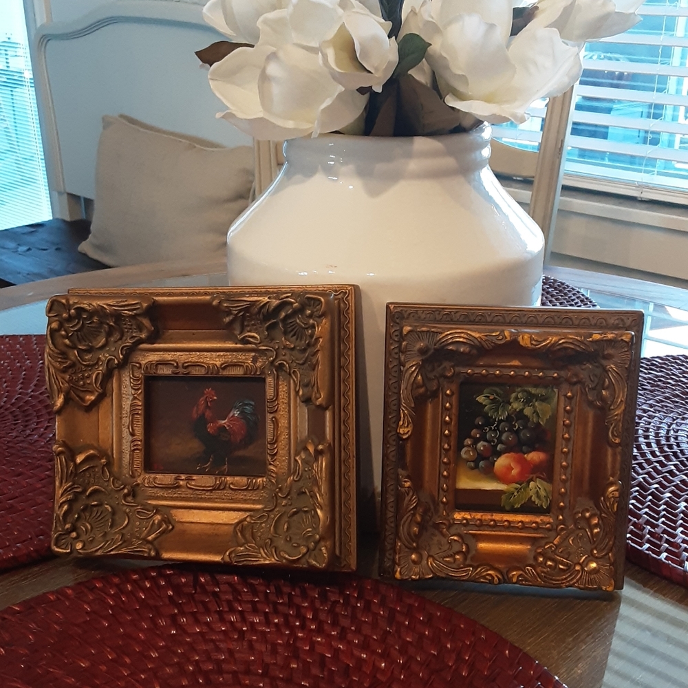 Miniature Wall Still life & Rooster Oil Paintings